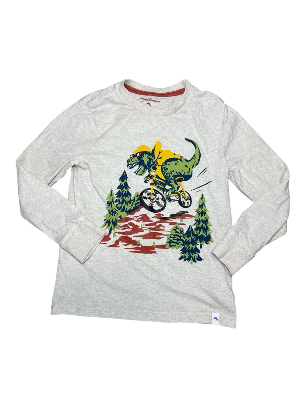 TOMMY BAHAMA Boys T-Rex Graphic Dinosaur Long-Sleeve Tee Size Small 5/6